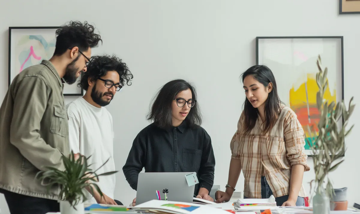 Équipe gérant réseaux sociaux au bureau